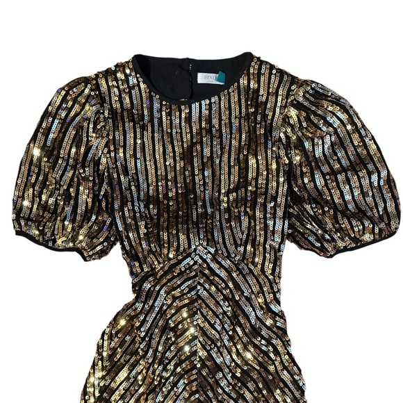 RIXO Gold Sequin Midi Dress Size Small - Picture 4 of 7